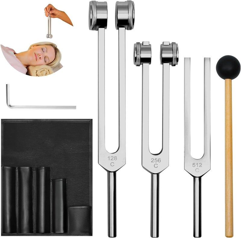 MELHA Tuning Forks for Healing Instrument (128Hz, 256Hz, 512Hz) - Tuning Fork Set with Reflex Hammer, Sound Healing Instruments for Essential Yoga/Chakra/Sound Therapy/Meditation Beginner - Image 1